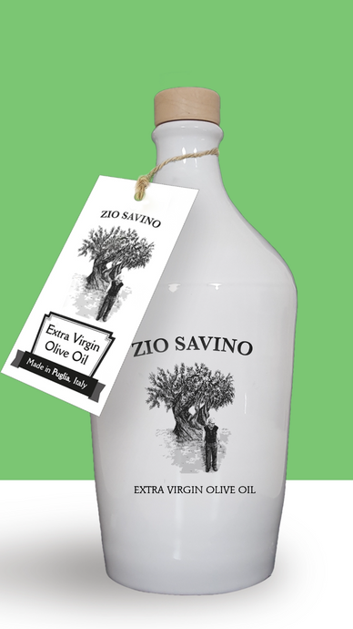 Extra Virgin olive oil, italian olive oil, artisanal olive oil, gourmet olive oil, peppery olive oil, ceramic bottle, zio savino, peranzana oil, ceramic cruet